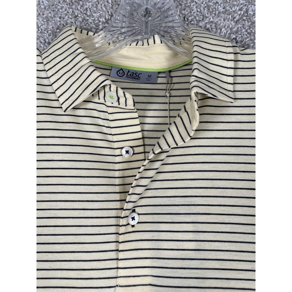 NWT TASC Performance Breathable Golf Polo Shirt Yellow/Black Stripe Sz Medium - Picture 2 of 8